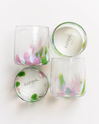 Alegria set of 4 glasses small big drops pink green