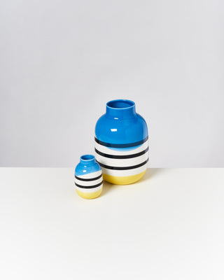 Nuno vase S - black & white striped with blue